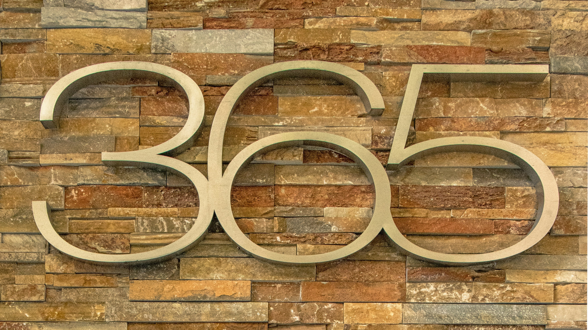 Photo of large brass numbers '365' on a tiled wall