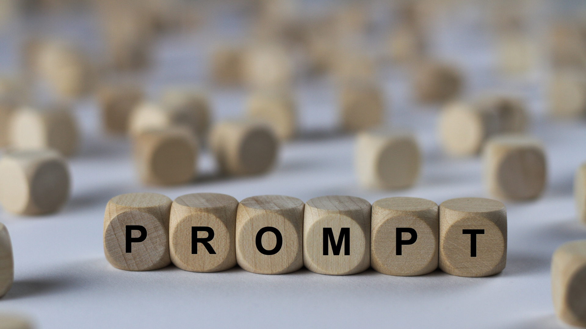 Closeup photo of six lettered die spelling the word "prompt"