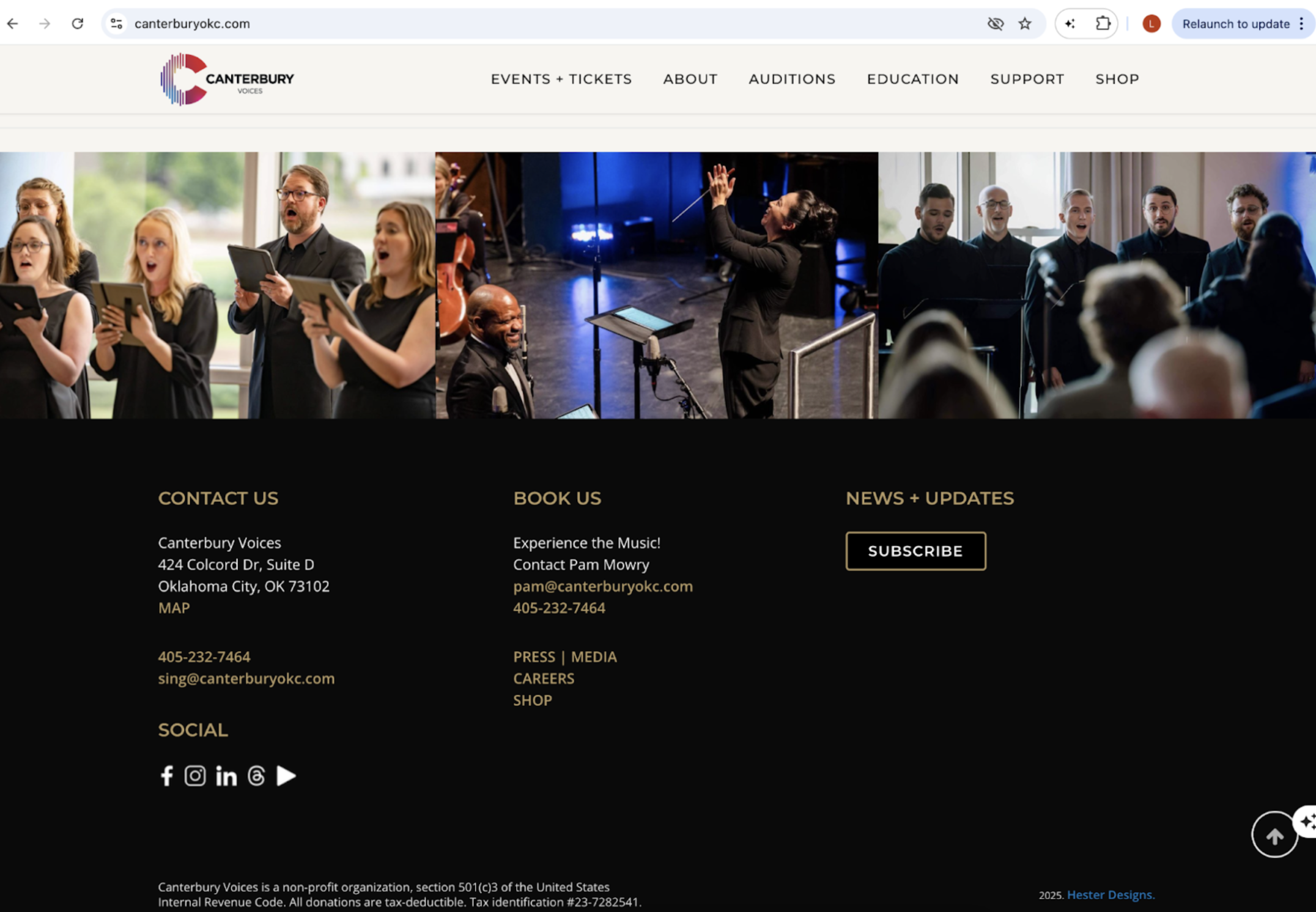 Screenshot of Canterbury Voices' website footer