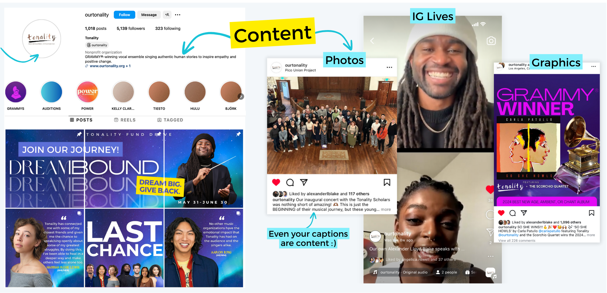Tonality Instagram Page Screenshots Showing Content Samples