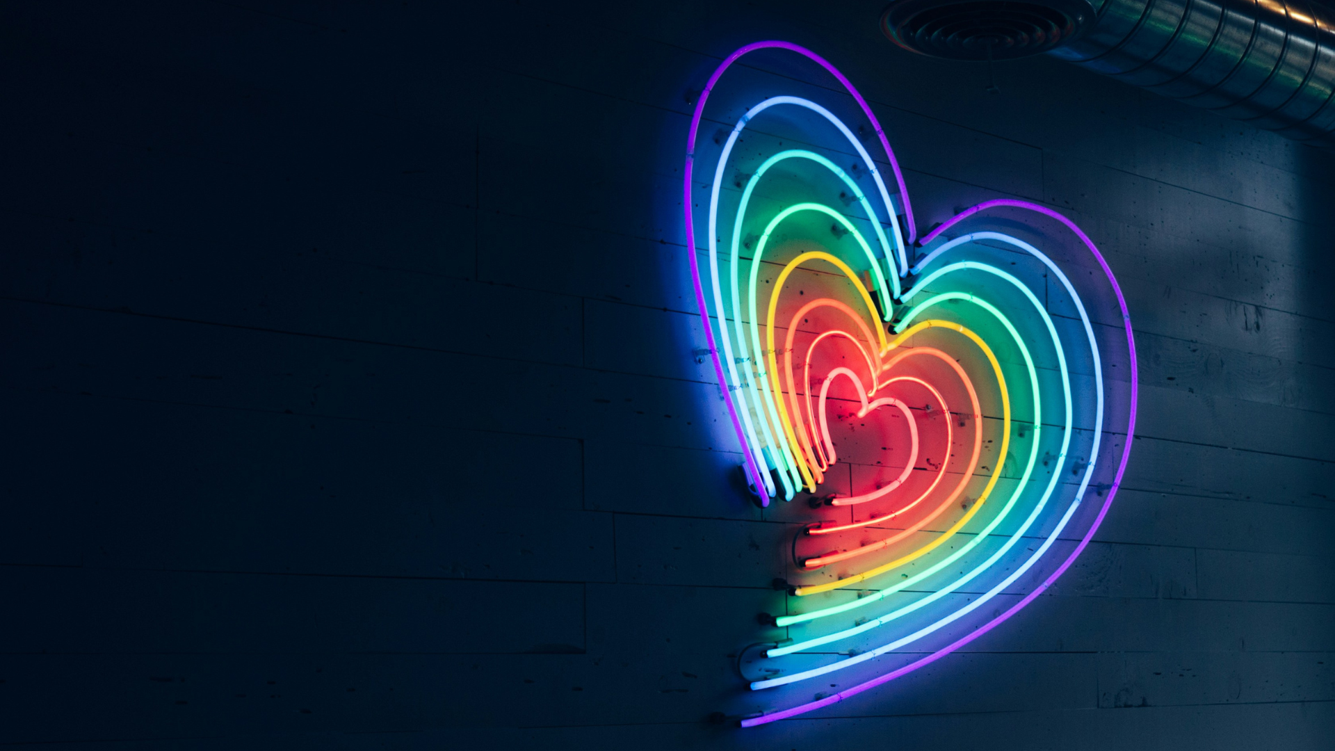 multicolored heart LED light on wall