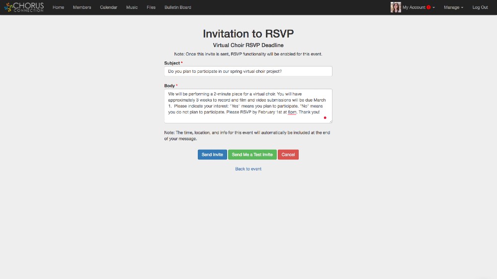Event RSVP in Chorus Connection