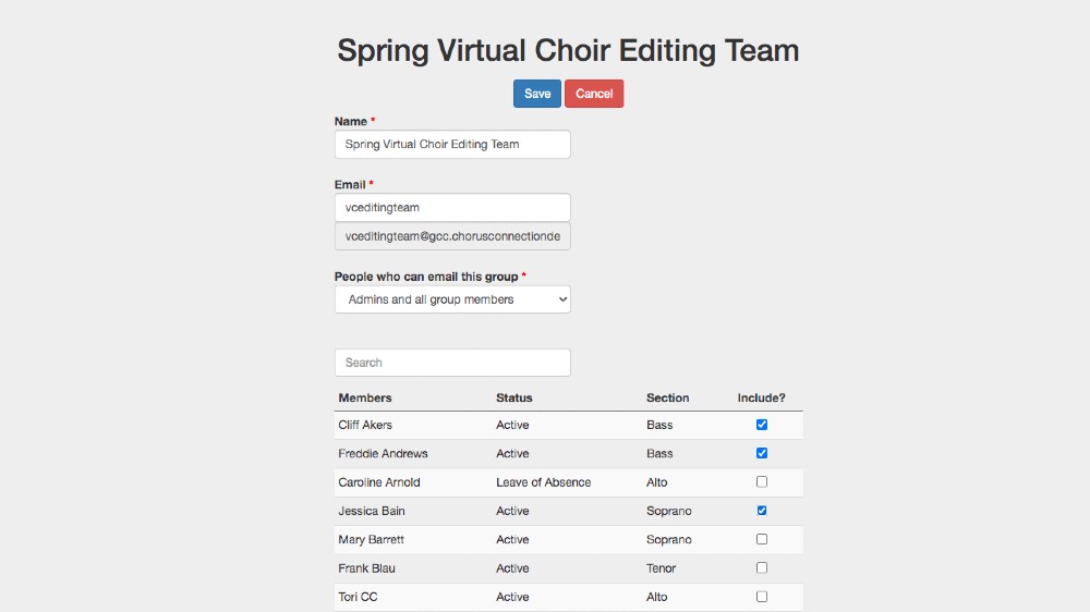 Group in Chorus Connection for Virtual Choir Editing Team