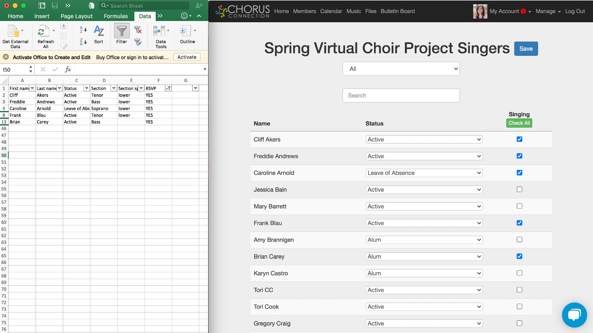 Manage Singer in Chorus Connection