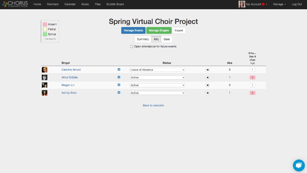 Tracking Virtual Choir Video Submissions in Chorus Connection
