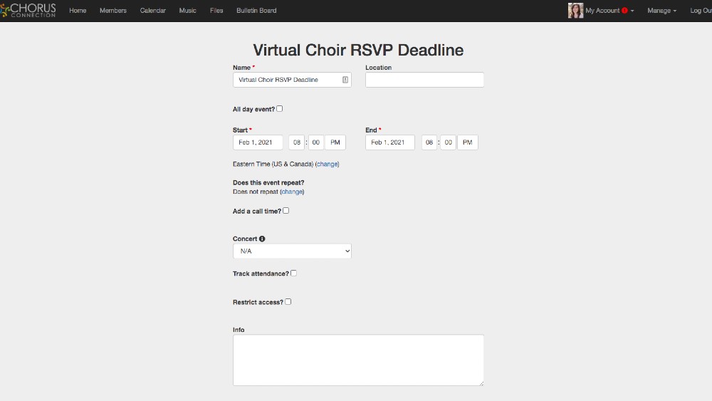 Virtual Choir RSVP Calendar Event Chorus Connection
